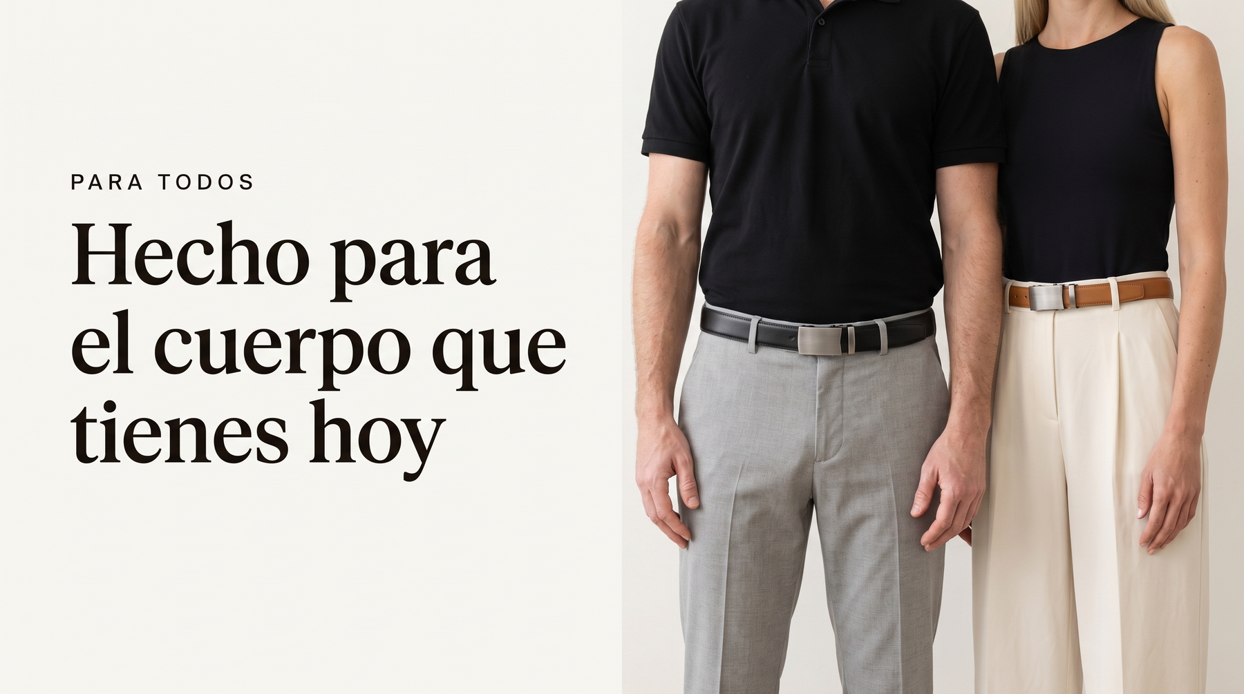 Hecho para el cuerpo que tienes hoy: un hombre y una mujer con cinturones Cordano.